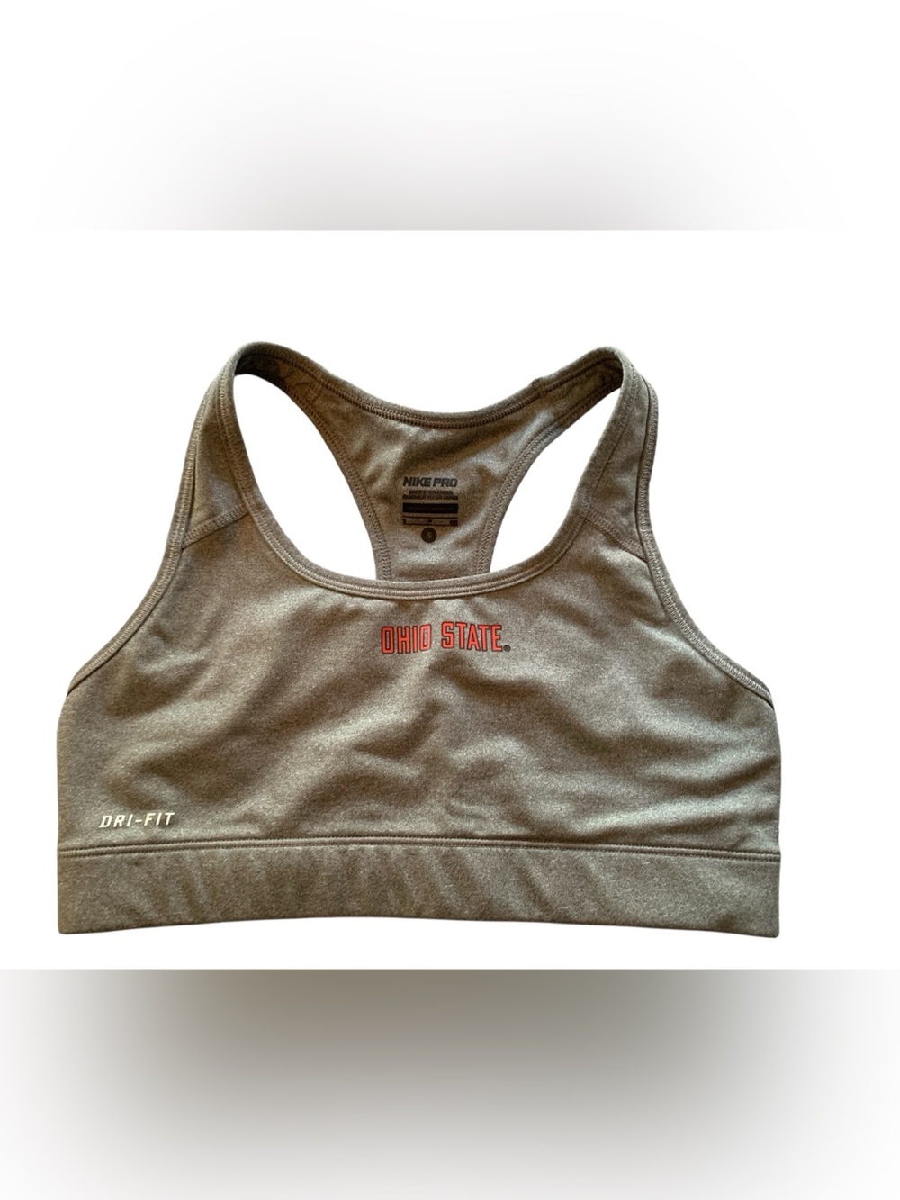 Nike Pro Dri-Fit Ohio State Women's Gray Performance Sports Bra, Size Small